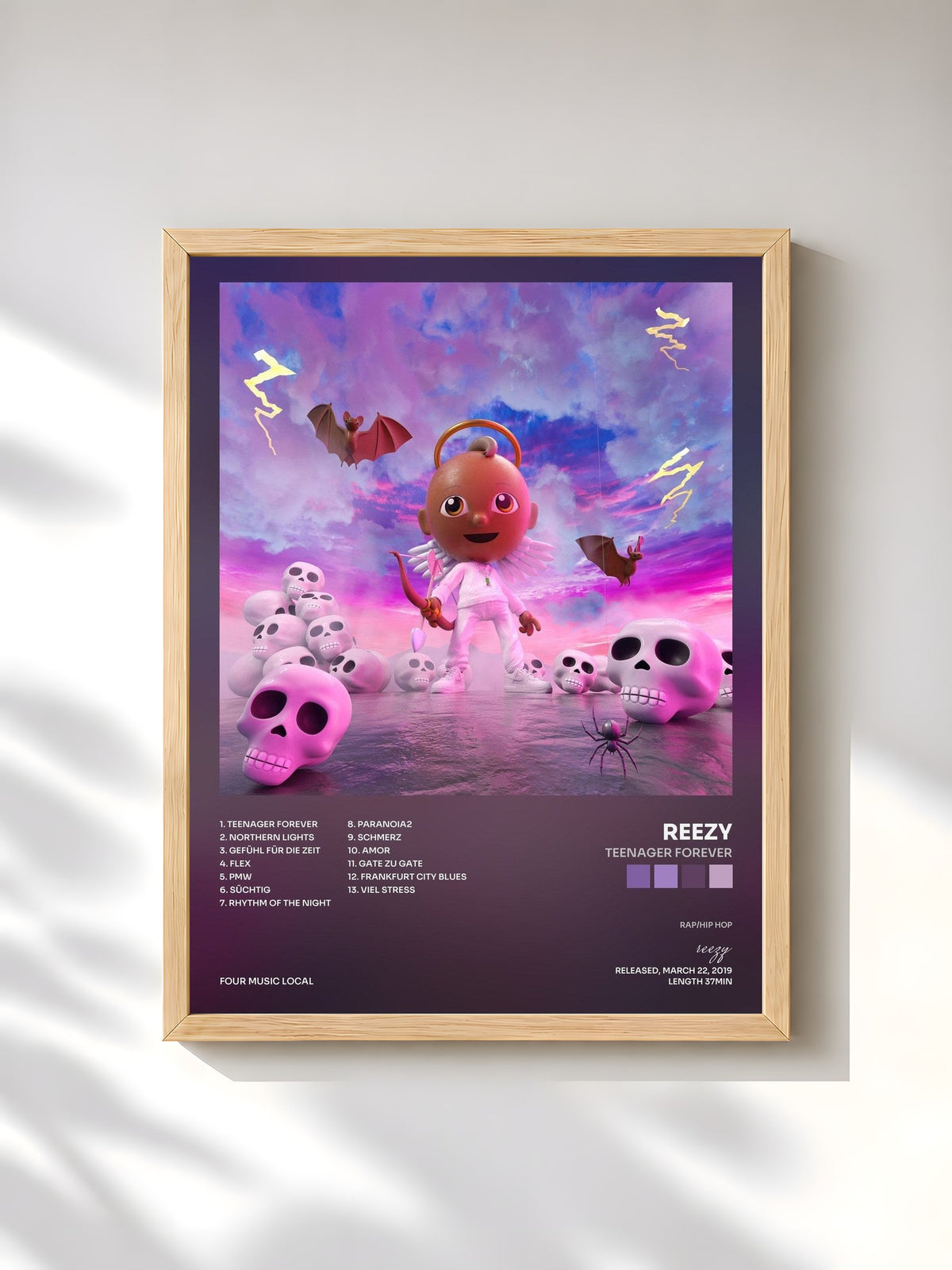 #bois Tableau de l'album TEENAGER FOREVER de reezy, cadre en bois brut, imprimé et encadré en France