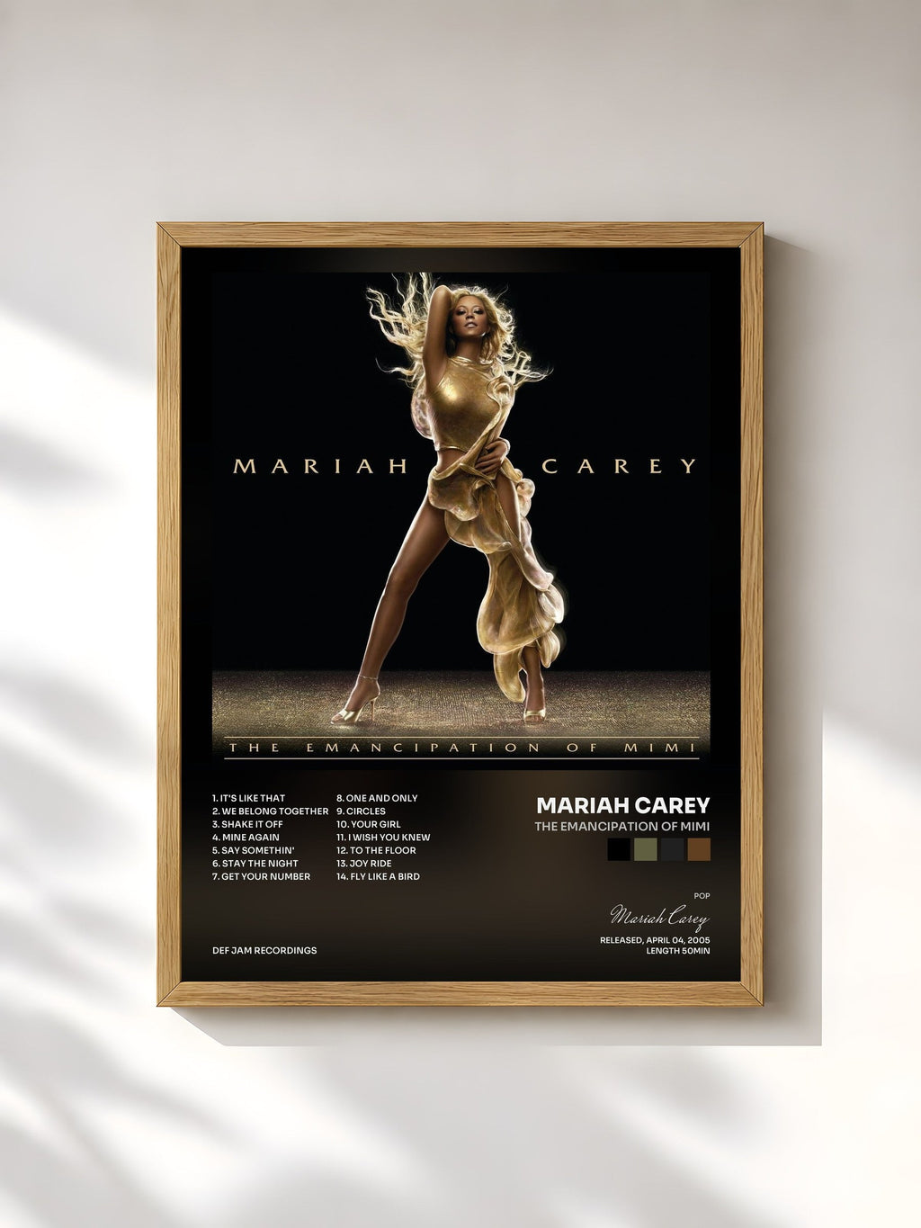 #bois Tableau de l'album The Emancipation of Mimi de Mariah Carey, cadre en bois brut, imprimé et encadré en France