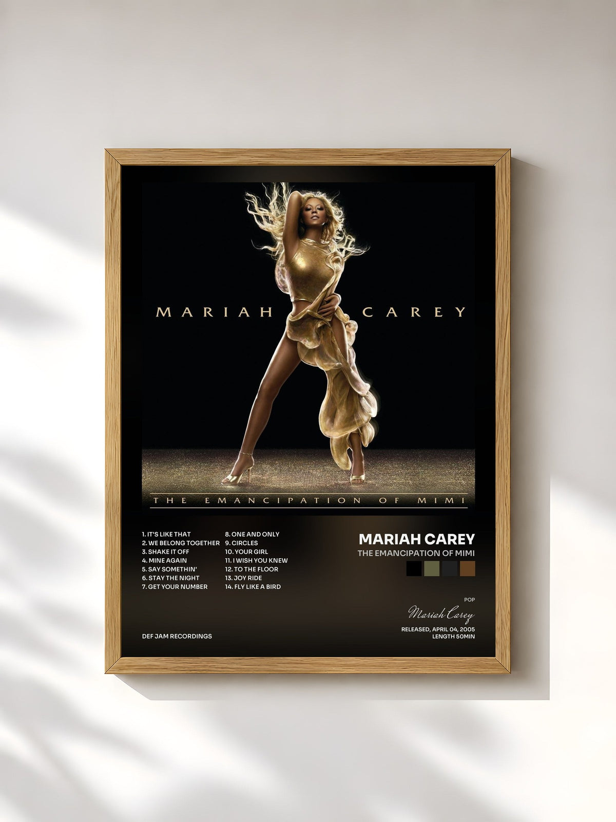 #bois Tableau de l'album The Emancipation of Mimi de Mariah Carey, cadre en bois brut, imprimé et encadré en France
