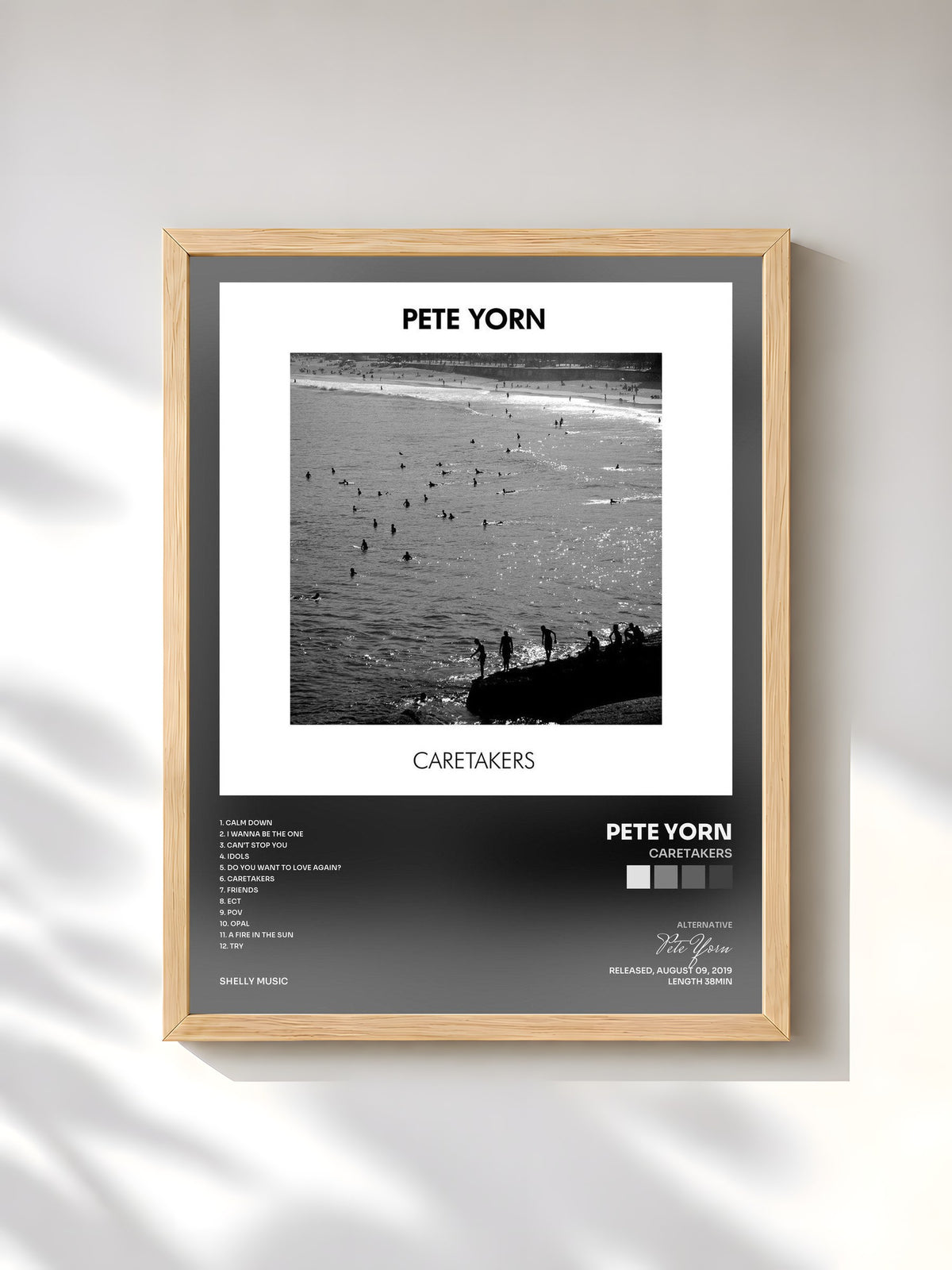#bois Tableau de l'album Caretakers de Pete Yorn, cadre en bois brut, imprimé et encadré en France