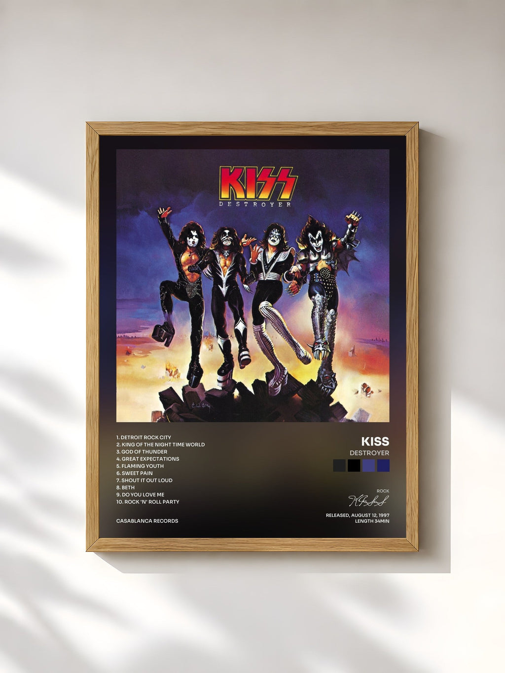 #bois Tableau de l'album Destroyer de KISS, cadre en bois brut, imprimé et encadré en France