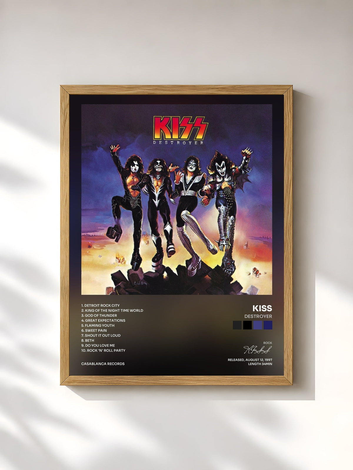 #bois Tableau de l'album Destroyer de KISS, cadre en bois brut, imprimé et encadré en France