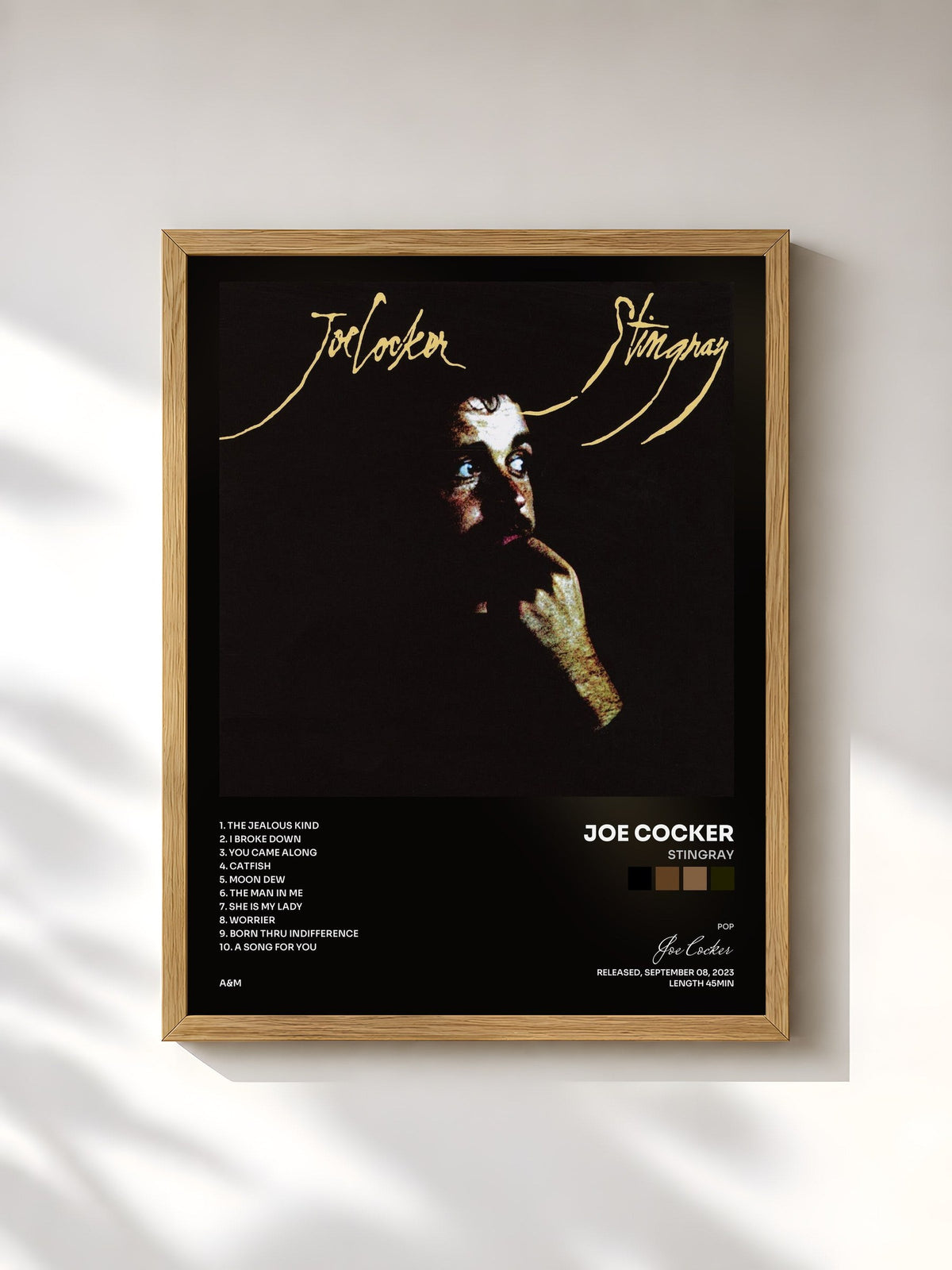 #bois Tableau de l'album Stingray de Joe Cocker, cadre en bois brut, imprimé et encadré en France