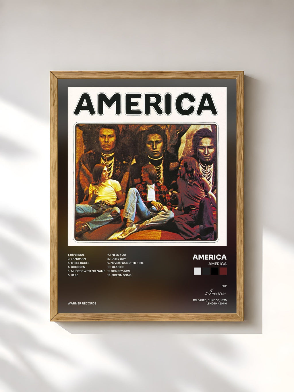 #bois Tableau de l'album América de America, cadre en bois brut, imprimé et encadré en France