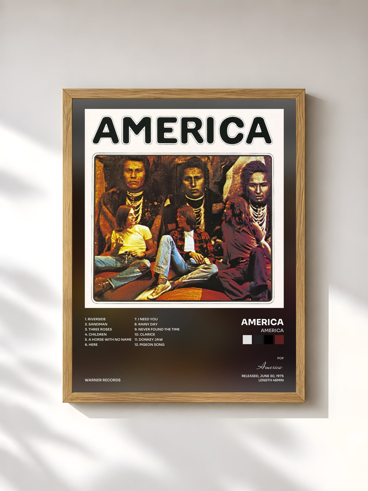#bois Tableau de l'album América de America, cadre en bois brut, imprimé et encadré en France