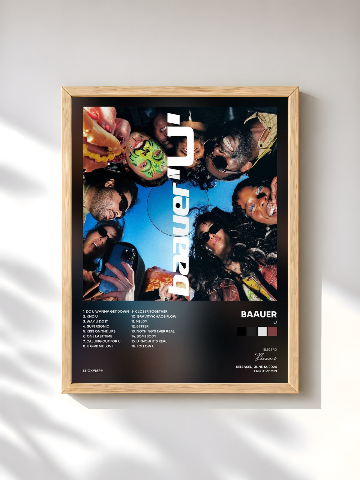 #bois Tableau de l'album U de Baauer, cadre en bois brut, imprimé et encadré en France