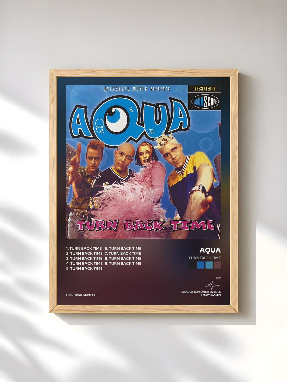 #bois Tableau de l'album Turn Back Time de Aqua, cadre en bois brut, imprimé et encadré en France