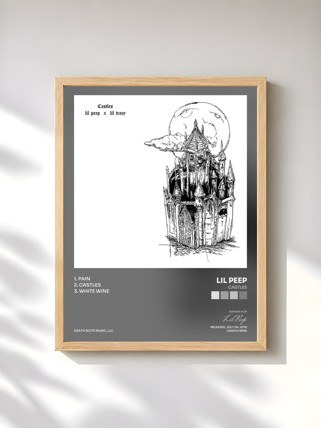 #bois Tableau de l'album castles de Lil Peep, cadre en bois brut, imprimé et encadré en France