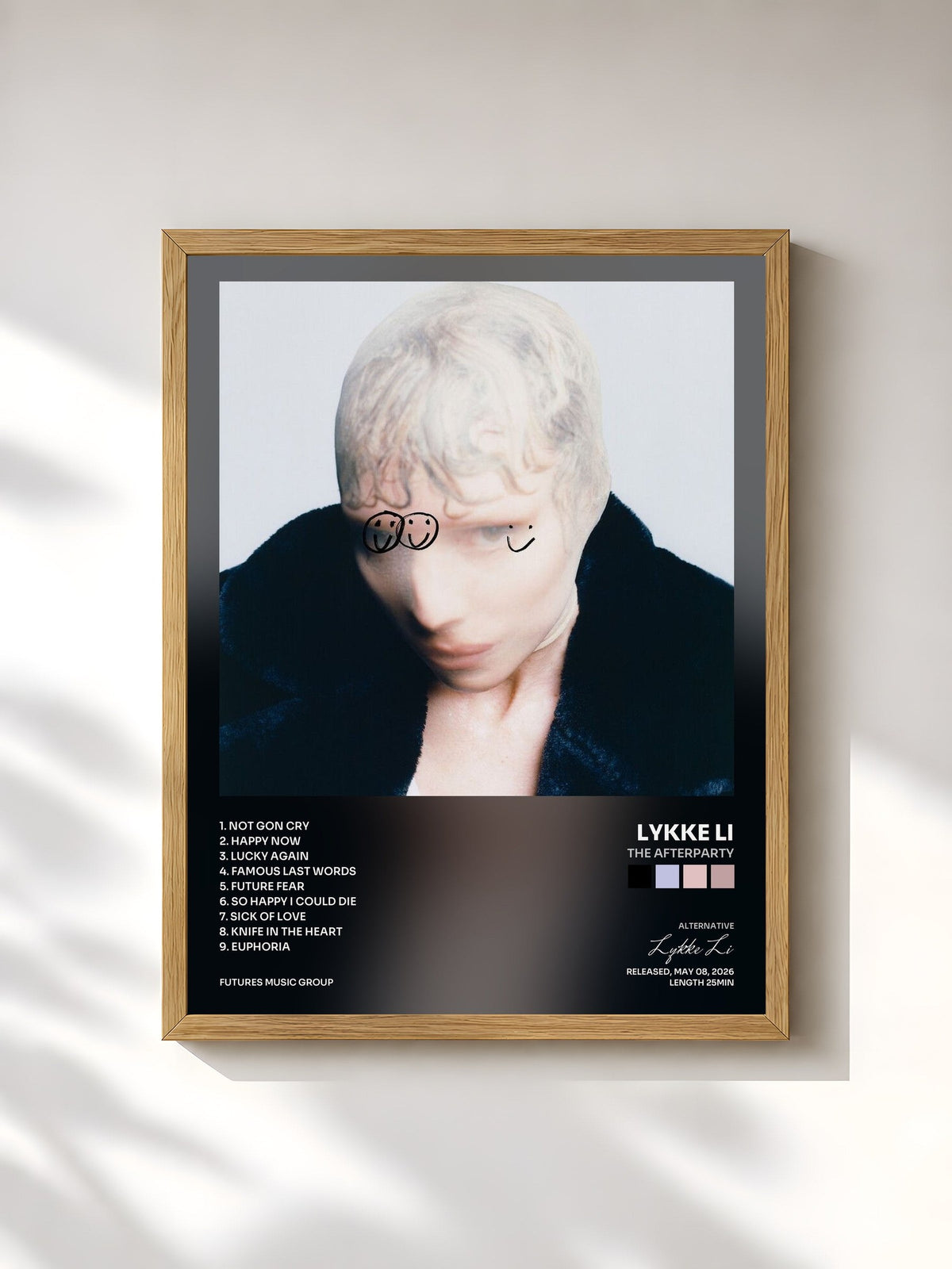 #bois Tableau de l'album The Afterparty de Lykke Li, cadre en bois brut, imprimé et encadré en France