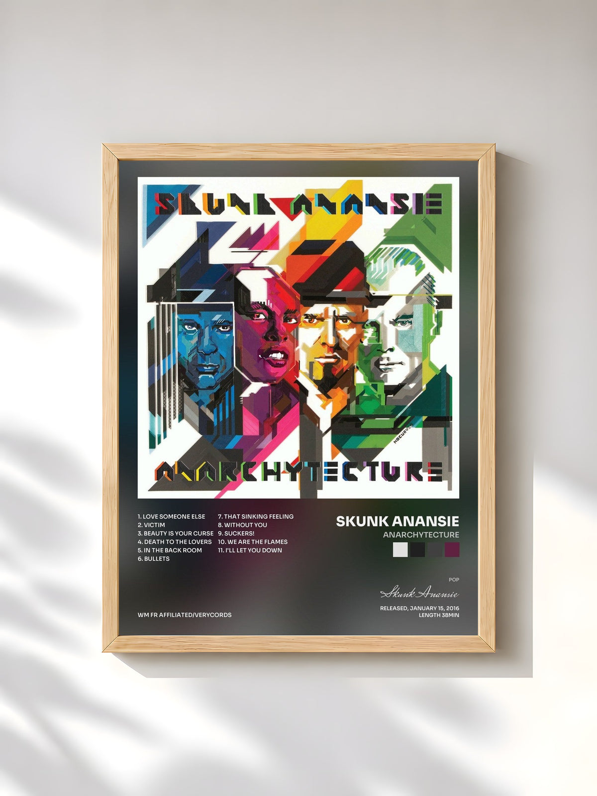 #bois Tableau de l'album Anarchytecture de Skunk Anansie, cadre en bois brut, imprimé et encadré en France