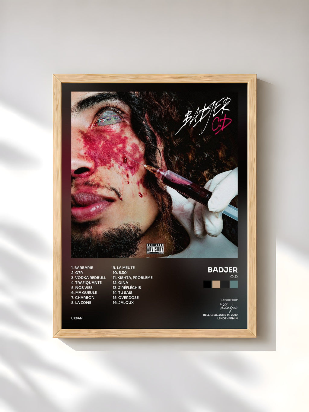 #bois Tableau de l'album O.D de Badjer, cadre en bois brut, imprimé et encadré en France