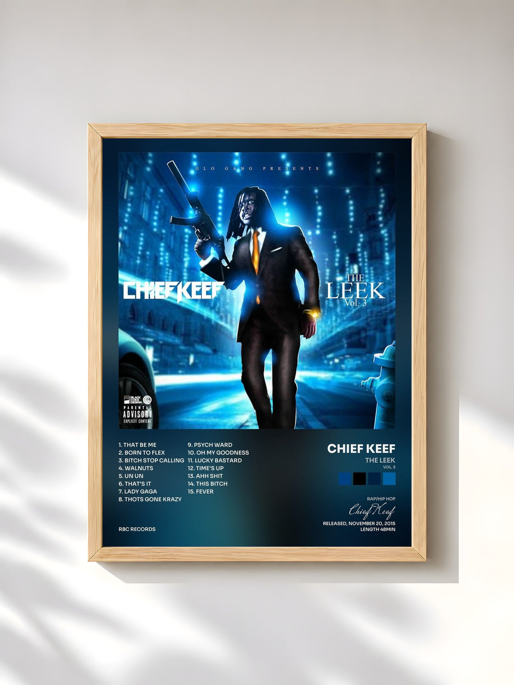 #bois Tableau de l'album The Leek (Vol. 3) de Chief Keef, cadre en bois brut, imprimé et encadré en France