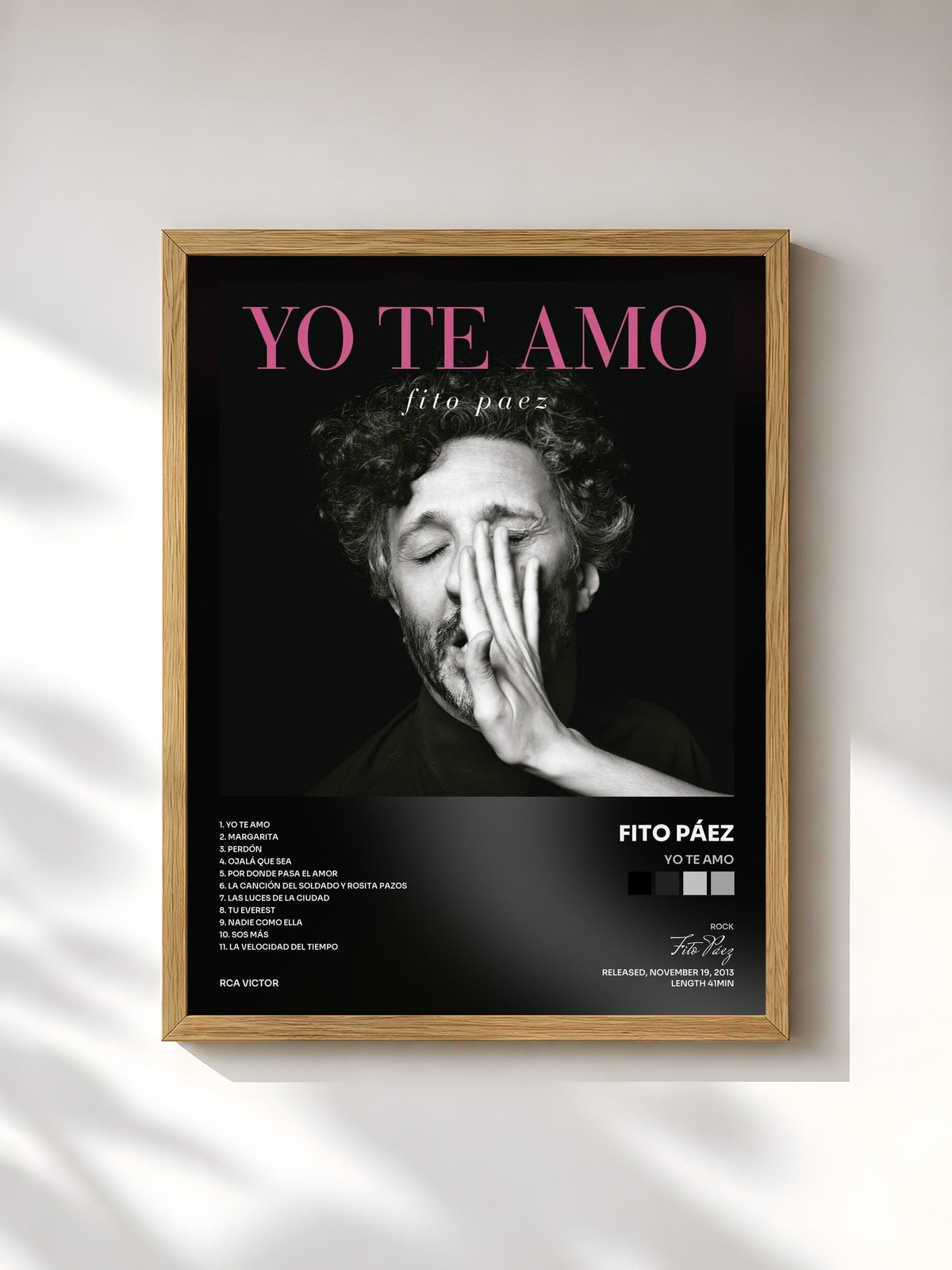 #bois Tableau de l'album Yo Te Amo de Fito Páez, cadre en bois brut, imprimé et encadré en France