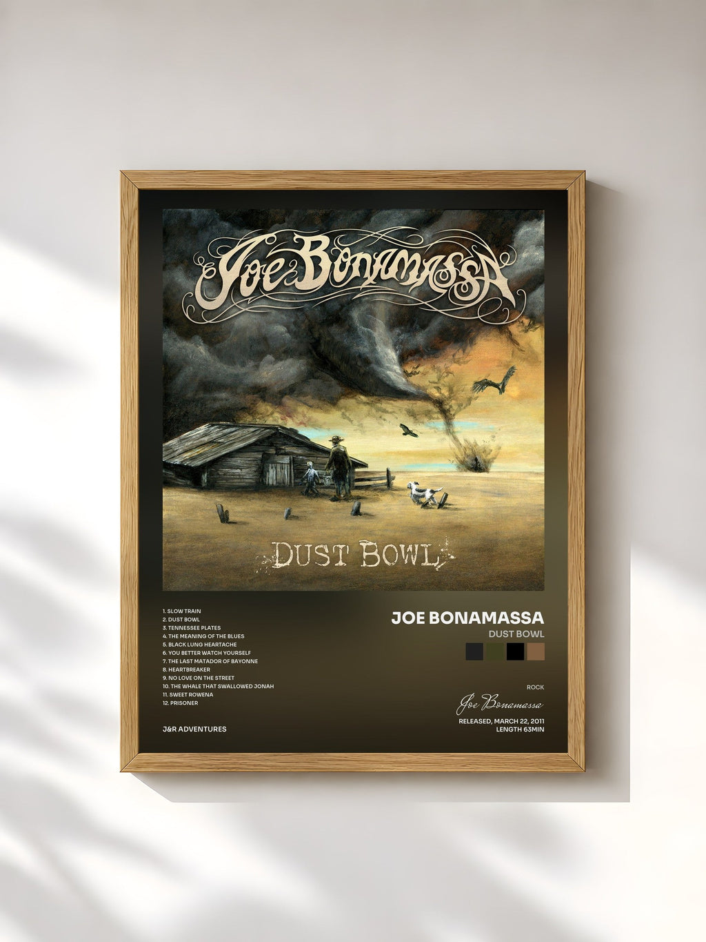 #bois Tableau de l'album Dust Bowl de Joe Bonamassa, cadre en bois brut, imprimé et encadré en France