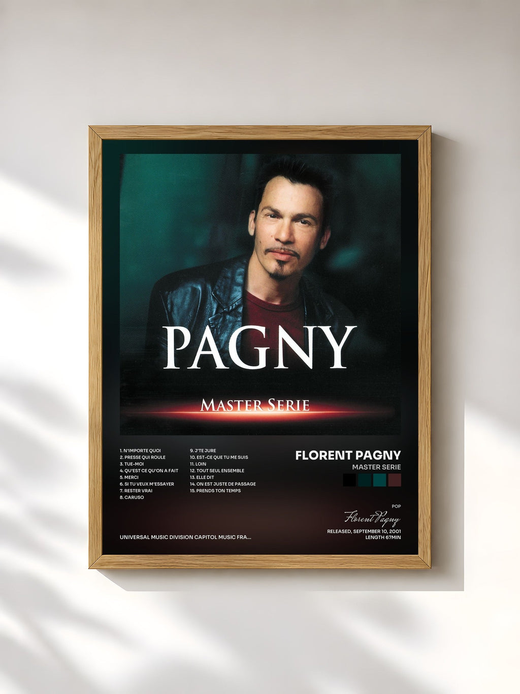 #bois Tableau de l'album Master Serie de Florent Pagny, cadre en bois brut, imprimé et encadré en France