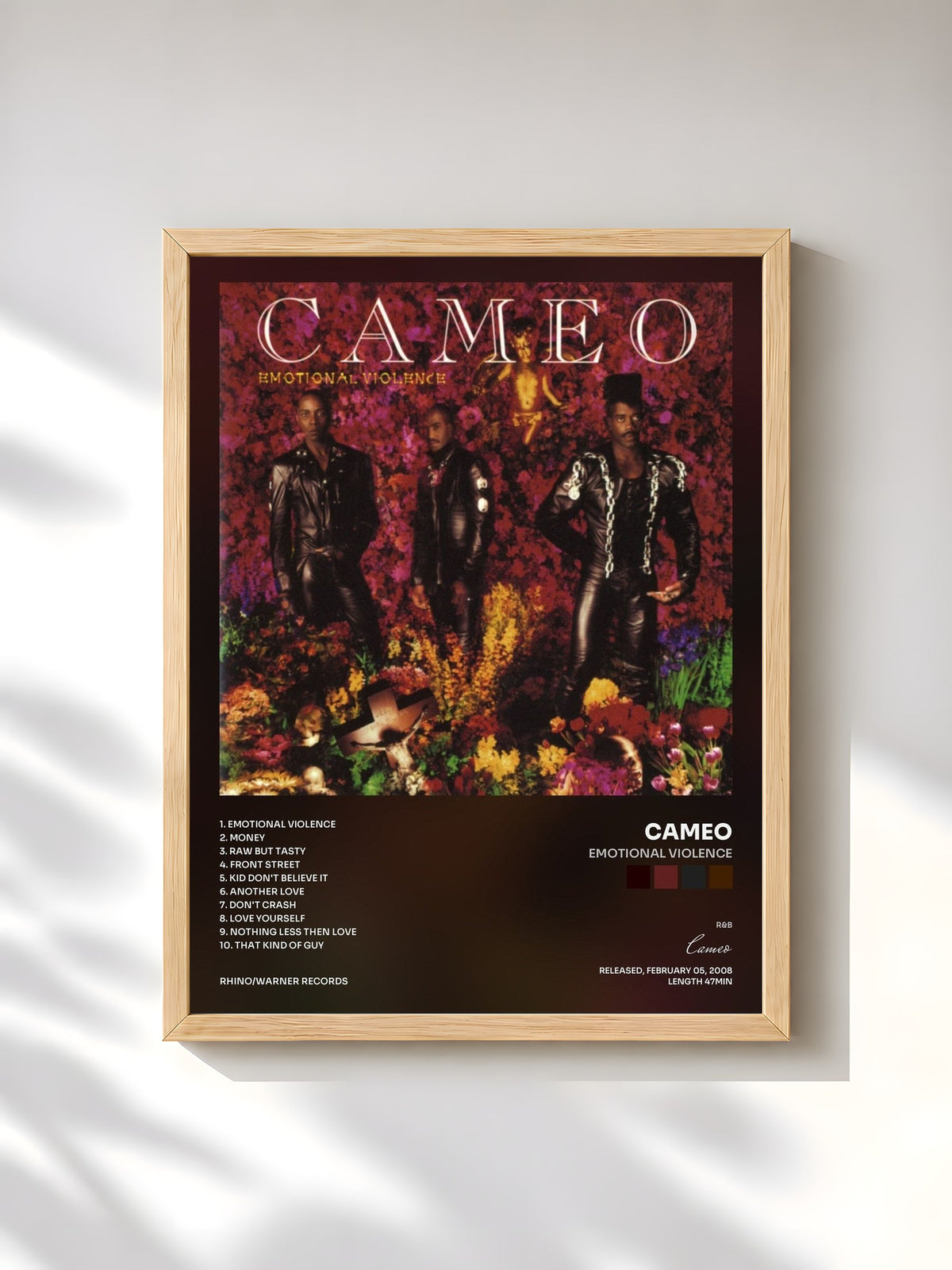 #bois Tableau de l'album Emotional Violence de Cameo, cadre en bois brut, imprimé et encadré en France