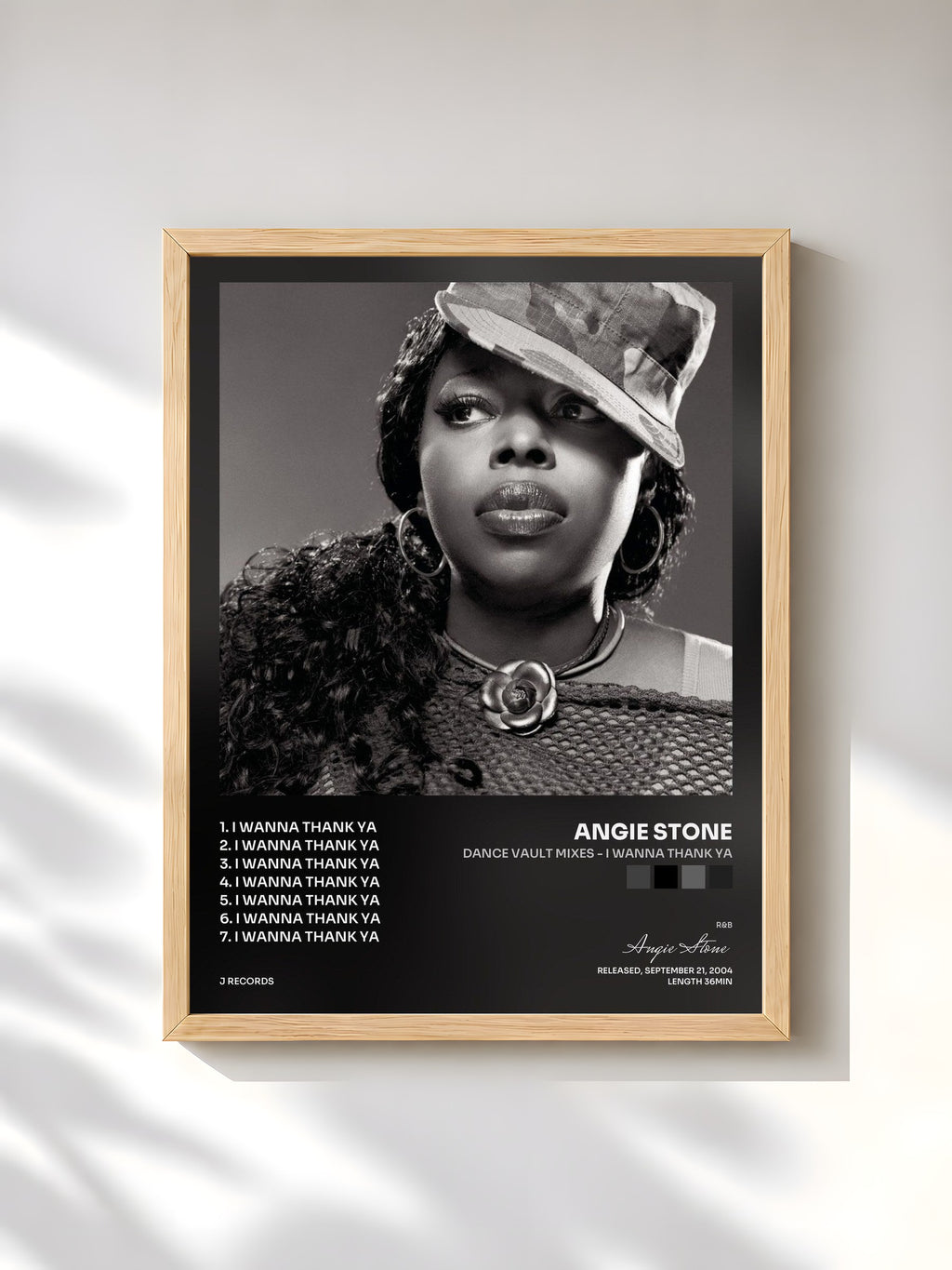 #bois Tableau de l'album Dance Vault Mixes - I Wanna Thank Ya de Angie Stone, cadre en bois brut, imprimé et encadré en France