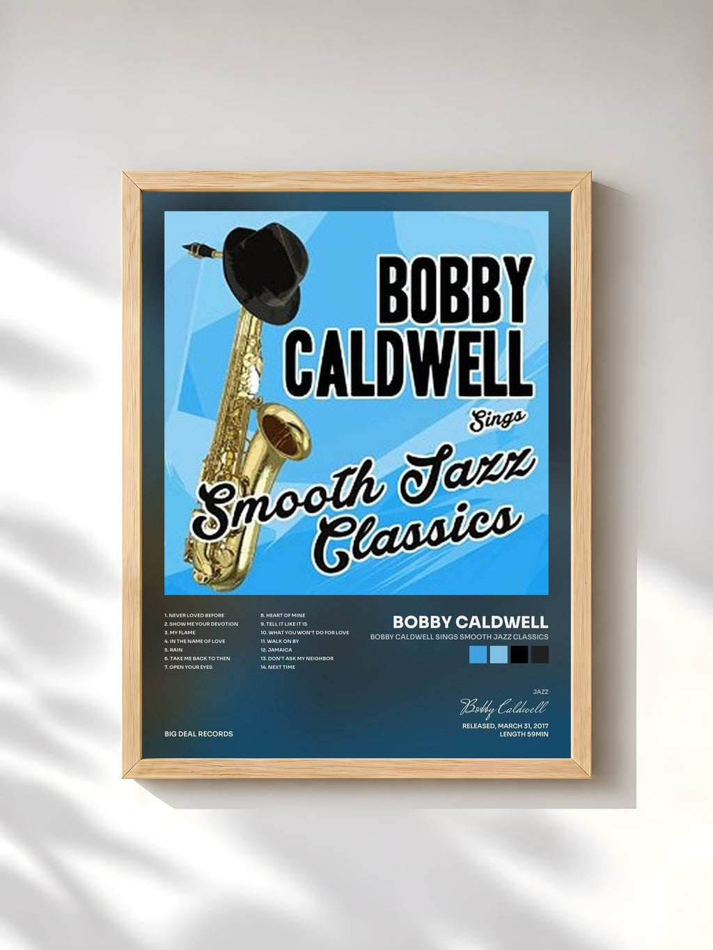 #bois Tableau de l'album Bobby Caldwell Sings Smooth Jazz Classics de Bobby Caldwell, cadre en bois brut, imprimé et encadré en France