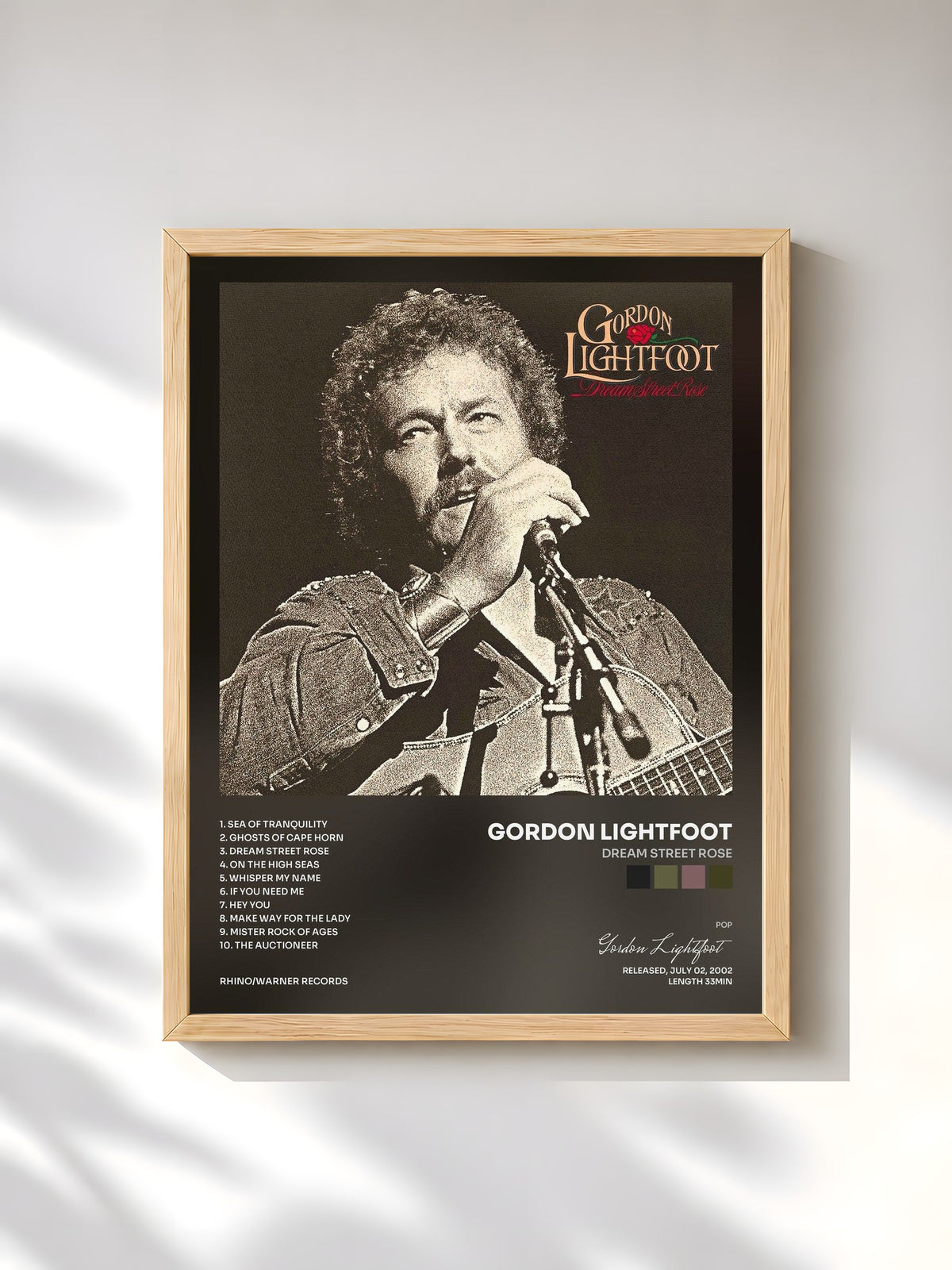 #bois Tableau de l'album Dream Street Rose de Gordon Lightfoot, cadre en bois brut, imprimé et encadré en France