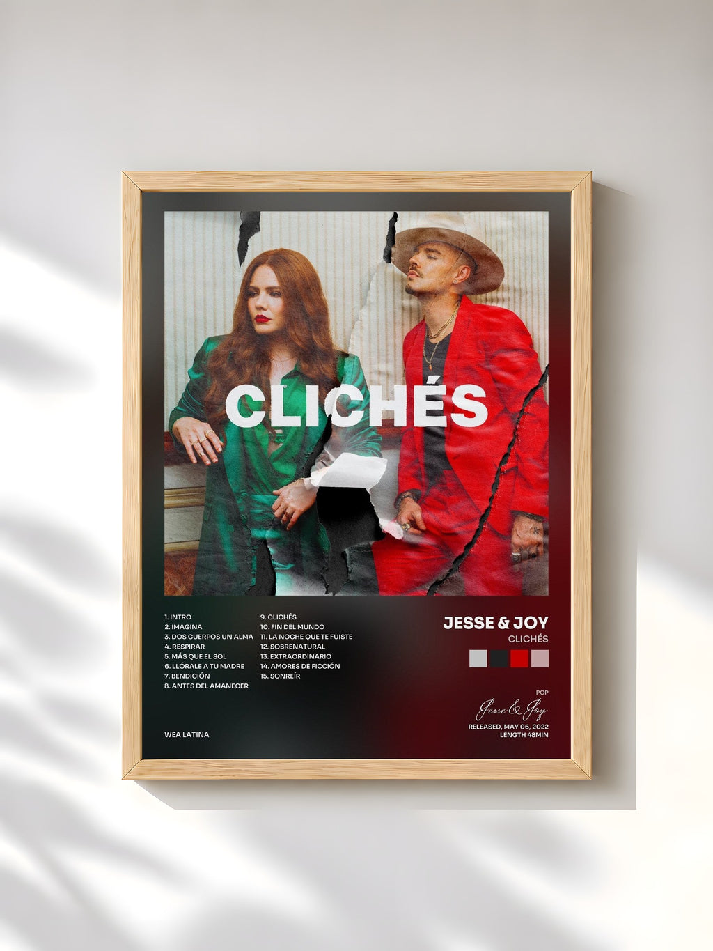 #bois Tableau de l'album Clichés de Jesse & Joy, cadre en bois brut, imprimé et encadré en France