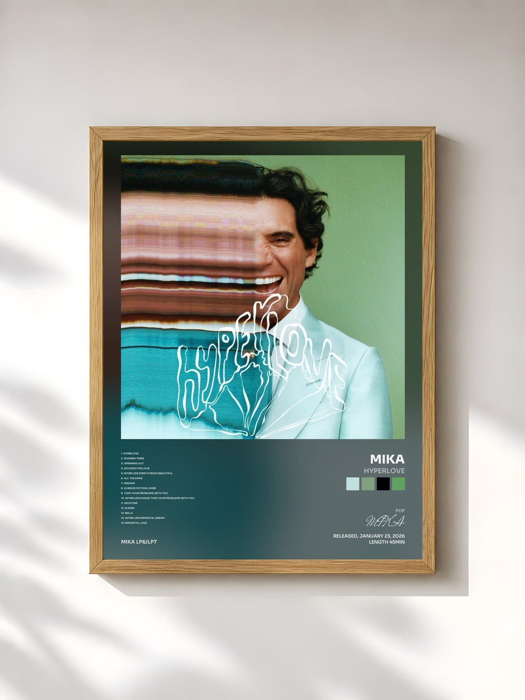 #bois Tableau de l'album Hyperlove de MIKA, cadre en bois brut, imprimé et encadré en France