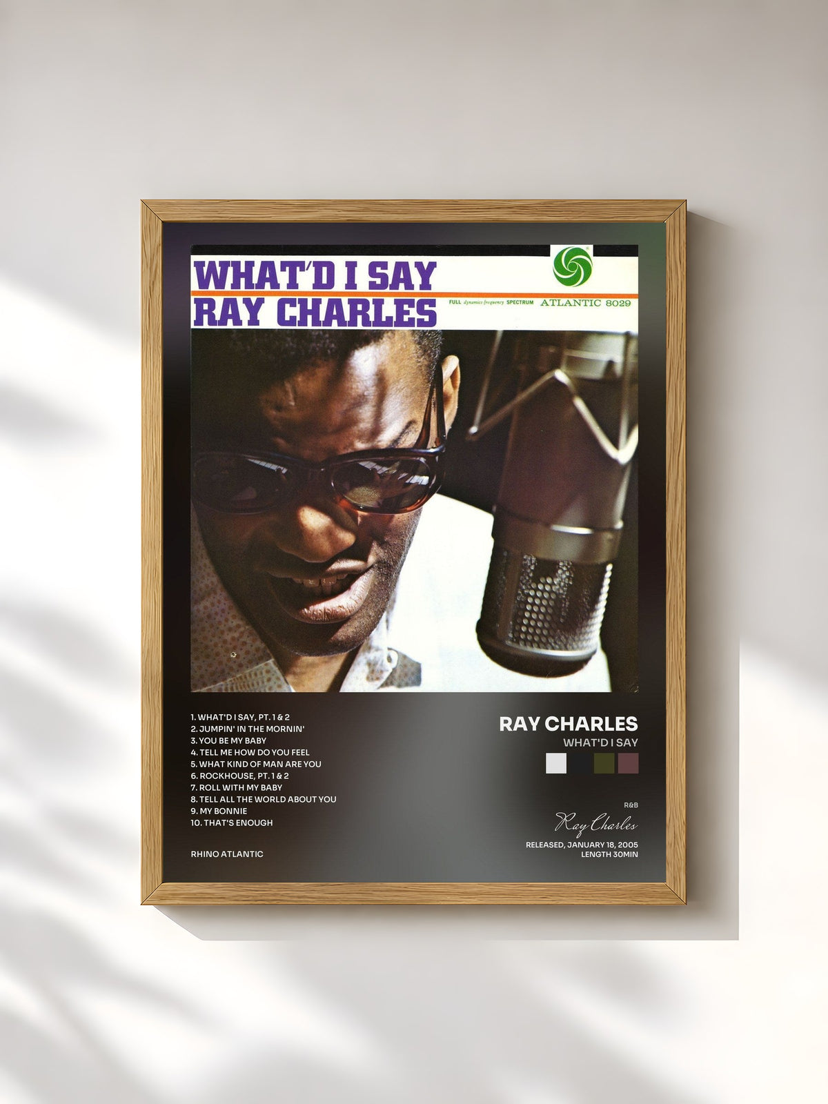 #bois Tableau de l'album What'd I Say de Ray Charles, cadre en bois brut, imprimé et encadré en France