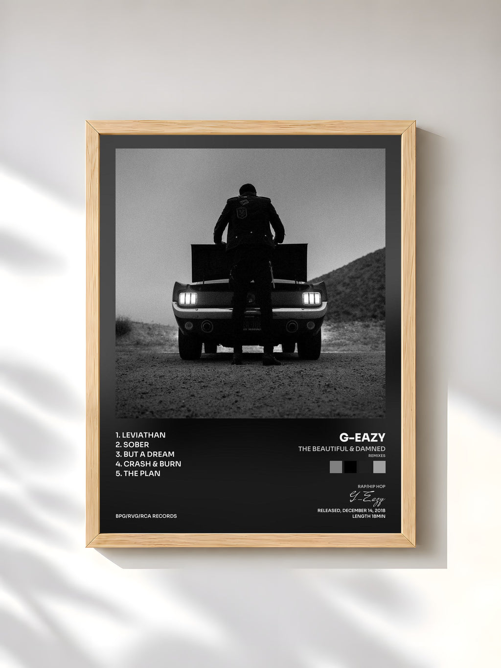#bois Tableau de l'album The Beautiful & Damned (Remixes) de G-Eazy, cadre en bois brut, imprimé et encadré en France