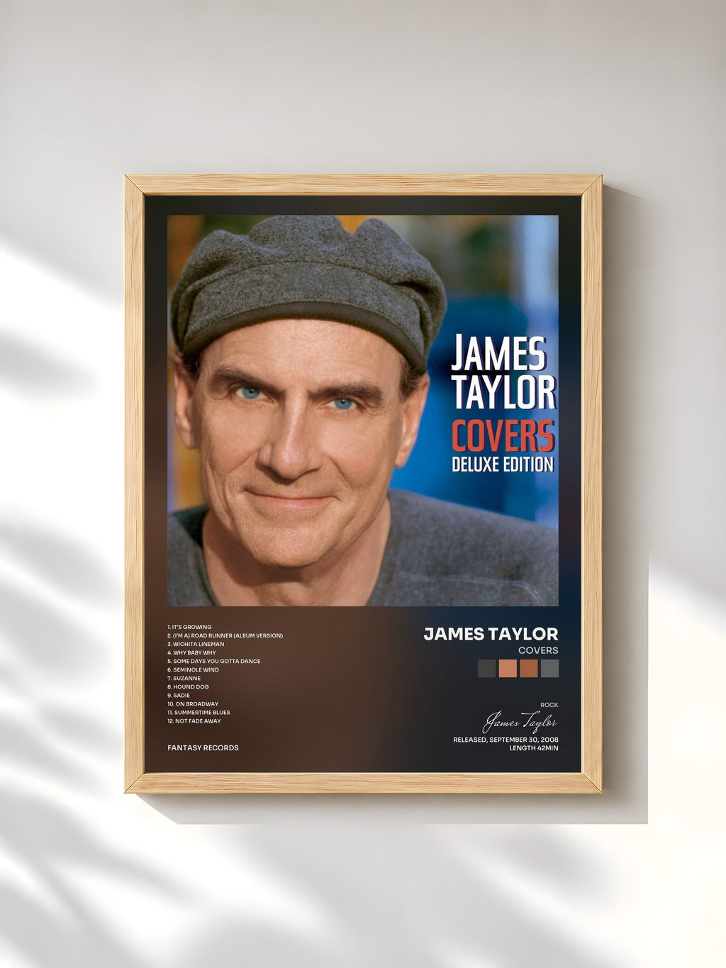 #bois Tableau de l'album Covers de James Taylor, cadre en bois brut, imprimé et encadré en France