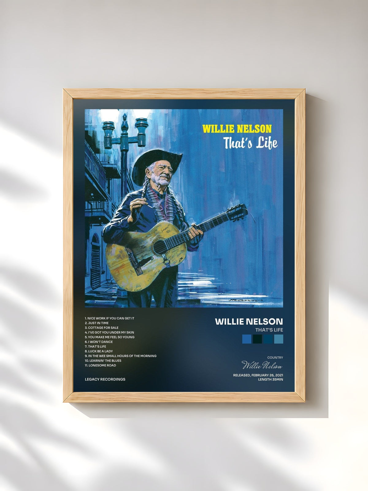 #bois Tableau de l'album That's Life de Willie Nelson, cadre en bois brut, imprimé et encadré en France