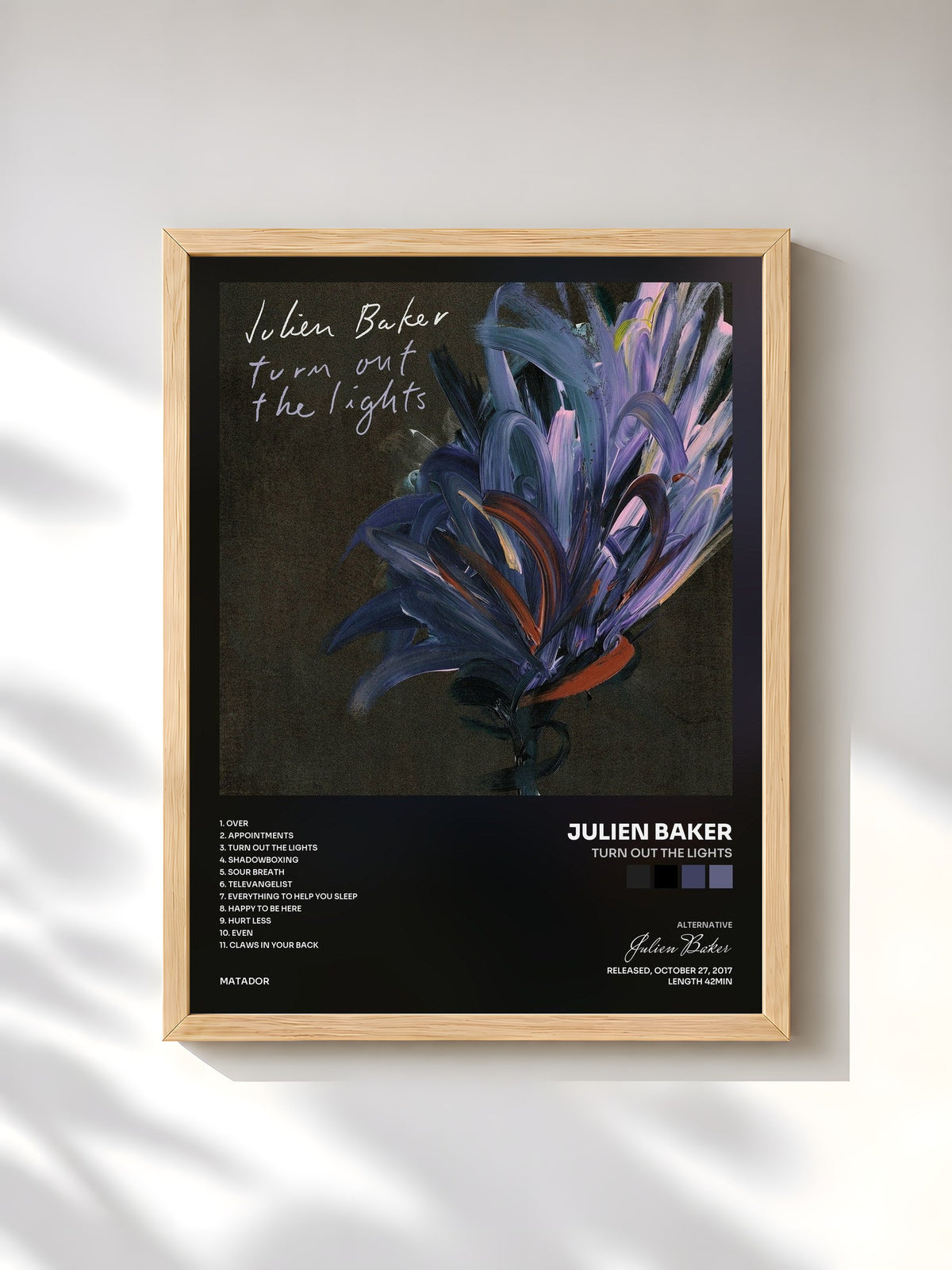 #bois Tableau de l'album Turn Out the Lights de Julien Baker, cadre en bois brut, imprimé et encadré en France