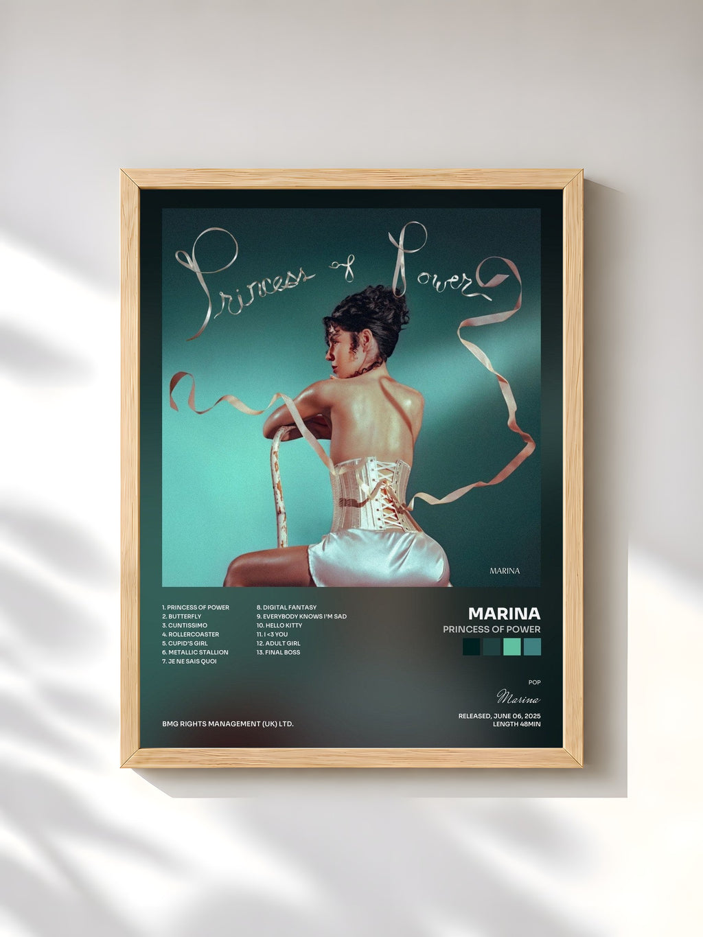 #bois Tableau de l'album PRINCESS OF POWER de Marina, cadre en bois brut, imprimé et encadré en France