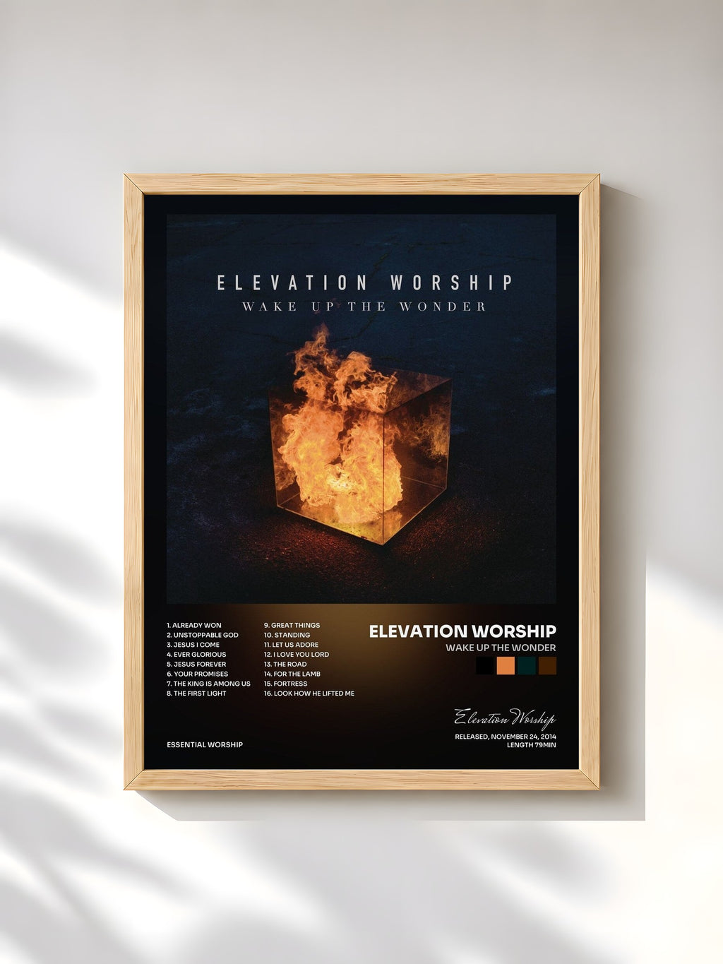 #bois Tableau de l'album Wake Up The Wonder de Elevation Worship, cadre en bois brut, imprimé et encadré en France