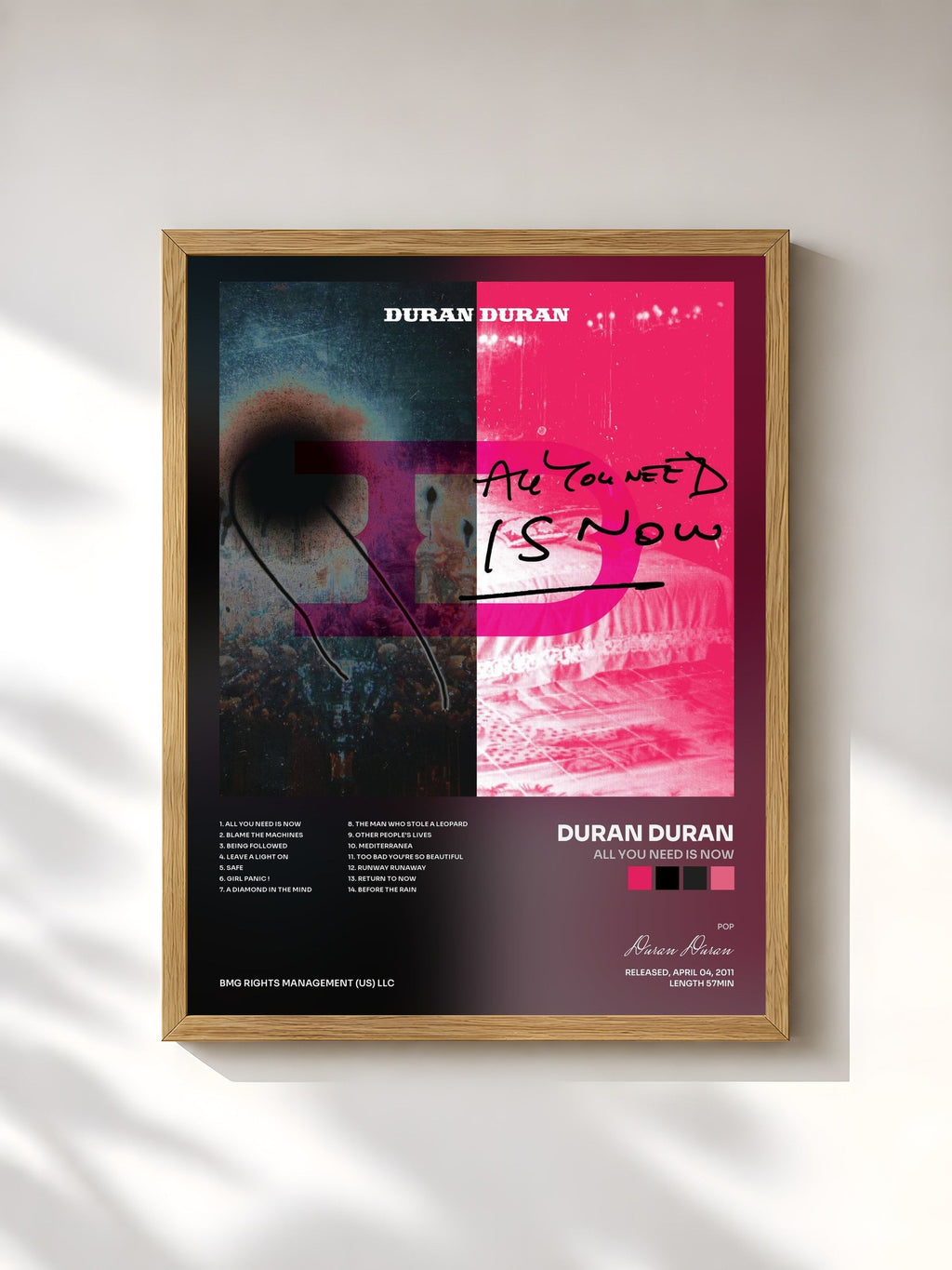 #bois Tableau de l'album All You Need Is Now de Duran Duran, cadre en bois brut, imprimé et encadré en France