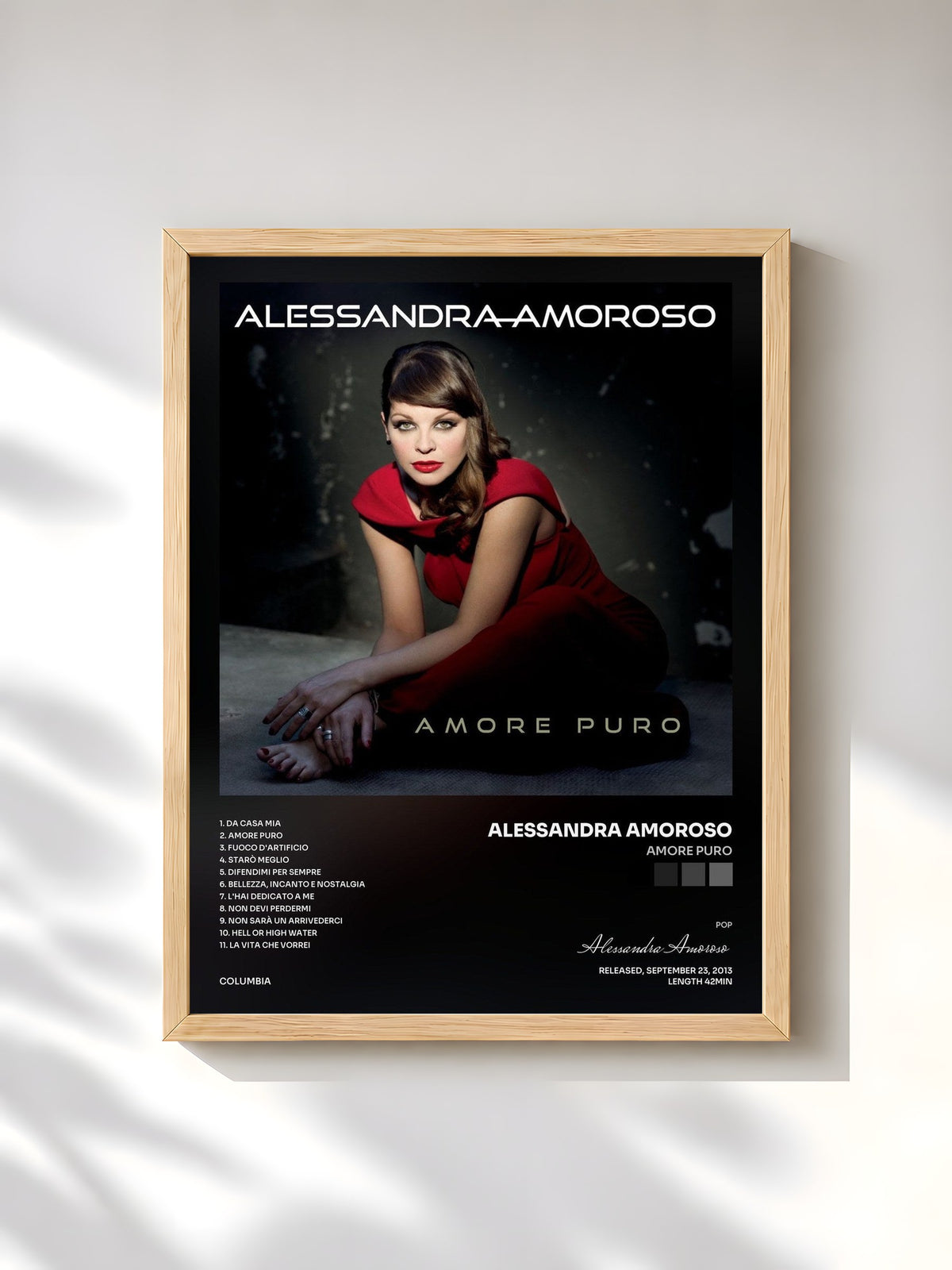 #bois Tableau de l'album Amore Puro de Alessandra Amoroso, cadre en bois brut, imprimé et encadré en France