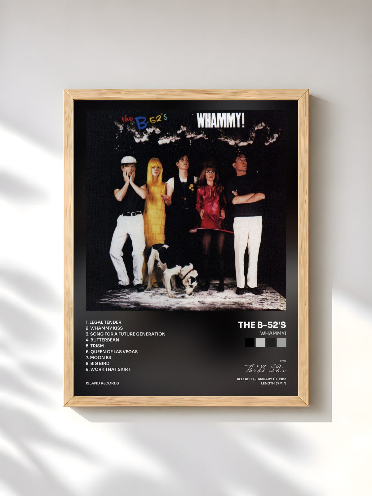 #bois Tableau de l'album Whammy! de The B-52's, cadre en bois brut, imprimé et encadré en France