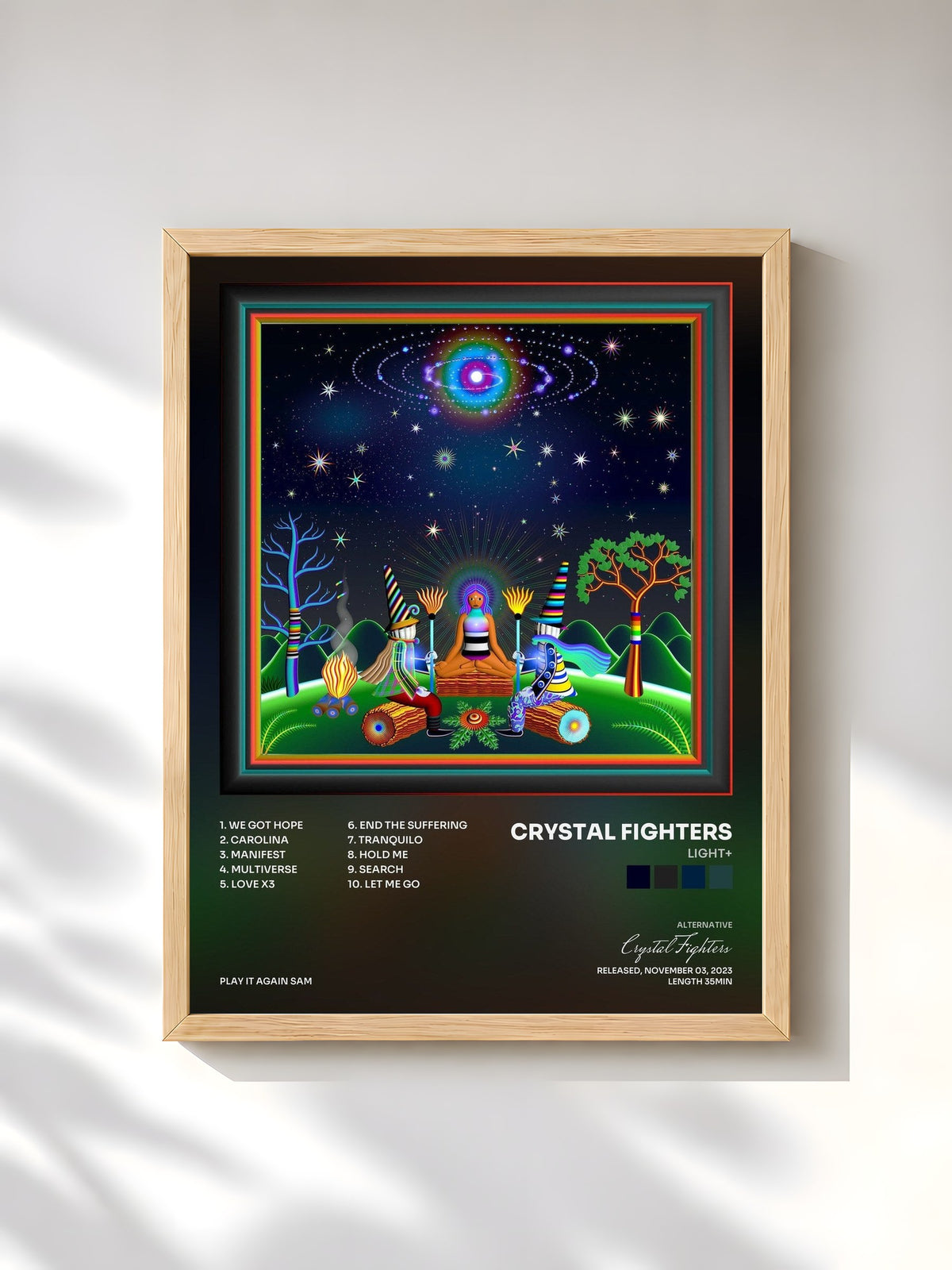 #bois Tableau de l'album LIGHT+ de Crystal Fighters, cadre en bois brut, imprimé et encadré en France