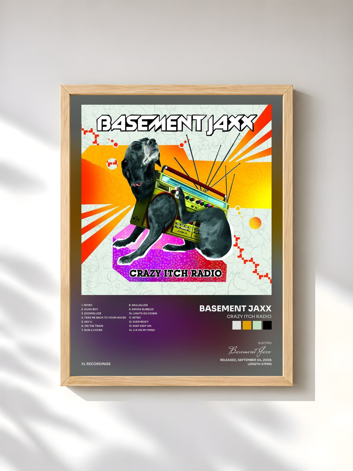 #bois Tableau de l'album Crazy Itch Radio de Basement Jaxx, cadre en bois brut, imprimé et encadré en France