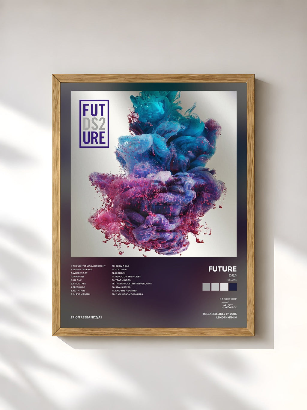 #bois Tableau de l'album DS2 (Deluxe) de Future, cadre en bois brut, imprimé et encadré en France