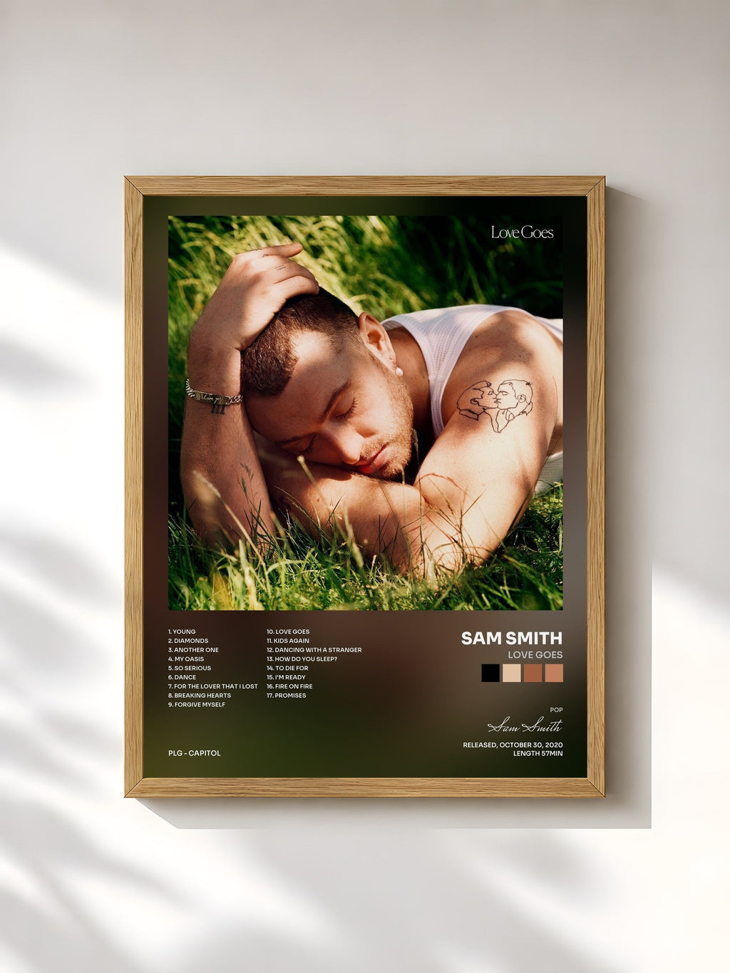 #bois Tableau de l'album Love Goes de Sam Smith, cadre en bois brut, imprimé et encadré en France