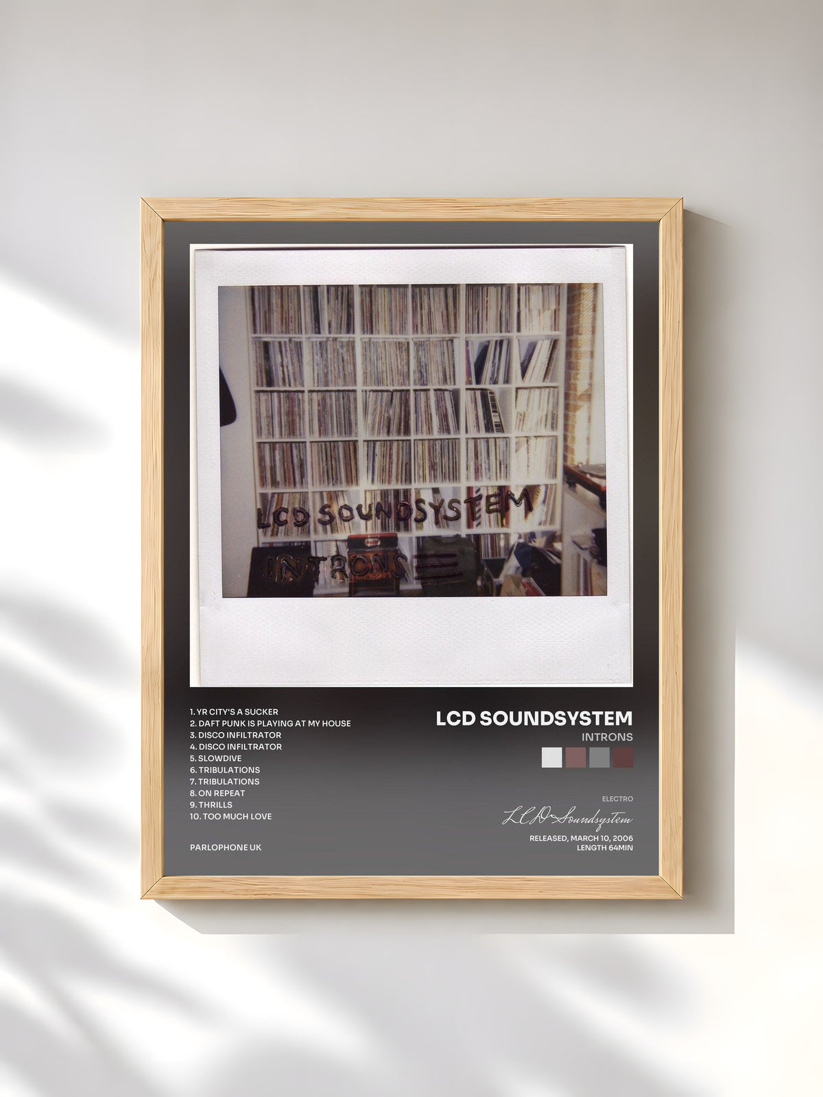 #bois Tableau de l'album Introns de LCD Soundsystem, cadre en bois brut, imprimé et encadré en France