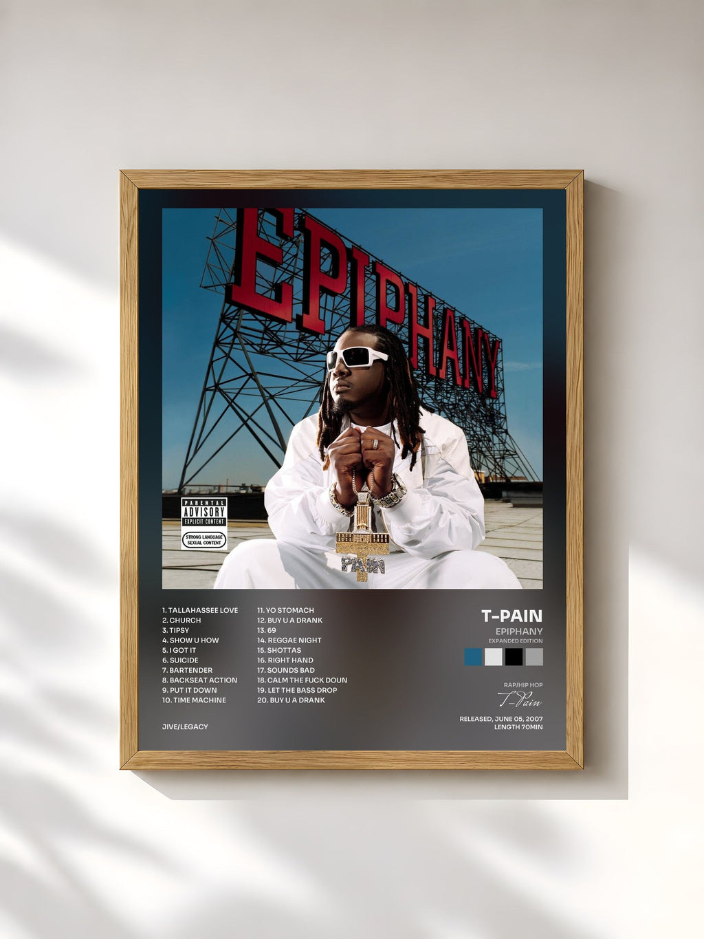 #bois Tableau de l'album Epiphany (Expanded Edition) de T-Pain, cadre en bois brut, imprimé et encadré en France