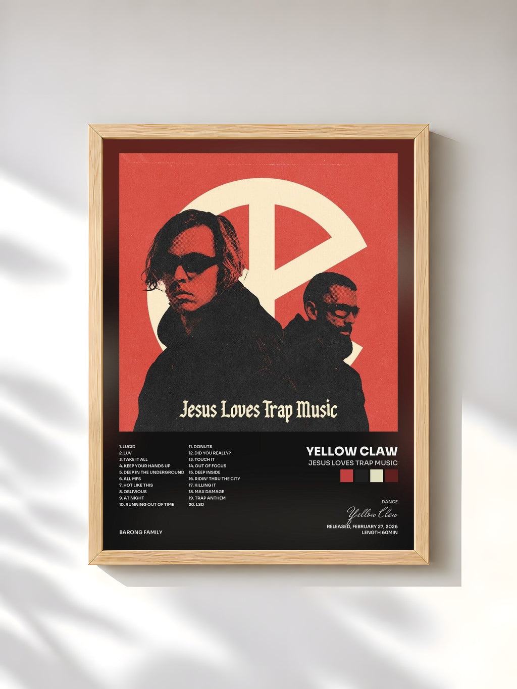 #bois Tableau de l'album Jesus Loves Trap Music de Yellow Claw, cadre en bois brut, imprimé et encadré en France