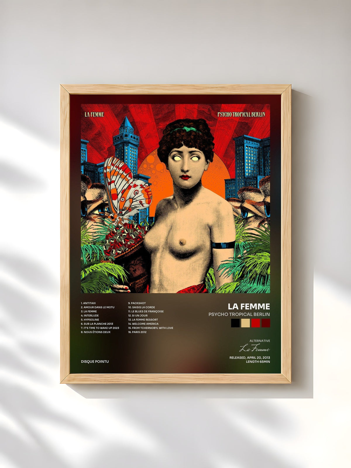 #bois Tableau de l'album Psycho Tropical Berlin de La Femme, cadre en bois brut, imprimé et encadré en France