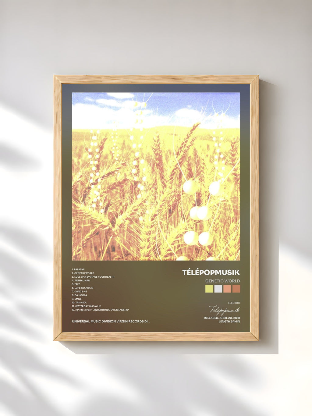 #bois Tableau de l'album Genetic World de Télépopmusik, cadre en bois brut, imprimé et encadré en France