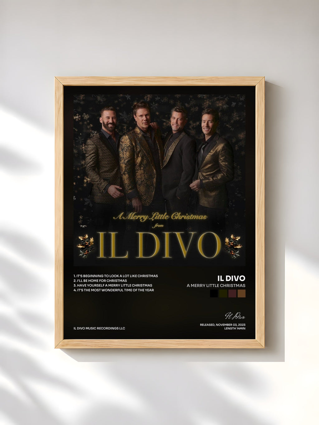 #bois Tableau de l'album A Merry Little Christmas de Il Divo, cadre en bois brut, imprimé et encadré en France