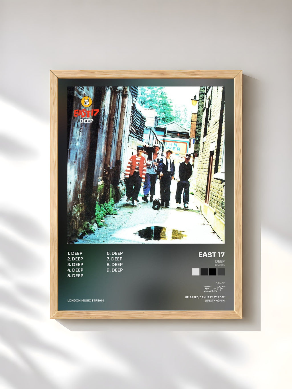 #bois Tableau de l'album Deep (Remixes) de East 17, cadre en bois brut, imprimé et encadré en France