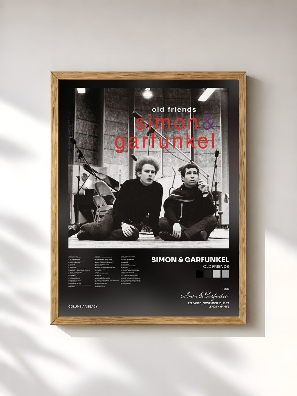 #bois Tableau de l'album Old Friends de Simon & Garfunkel, cadre en bois brut, imprimé et encadré en France