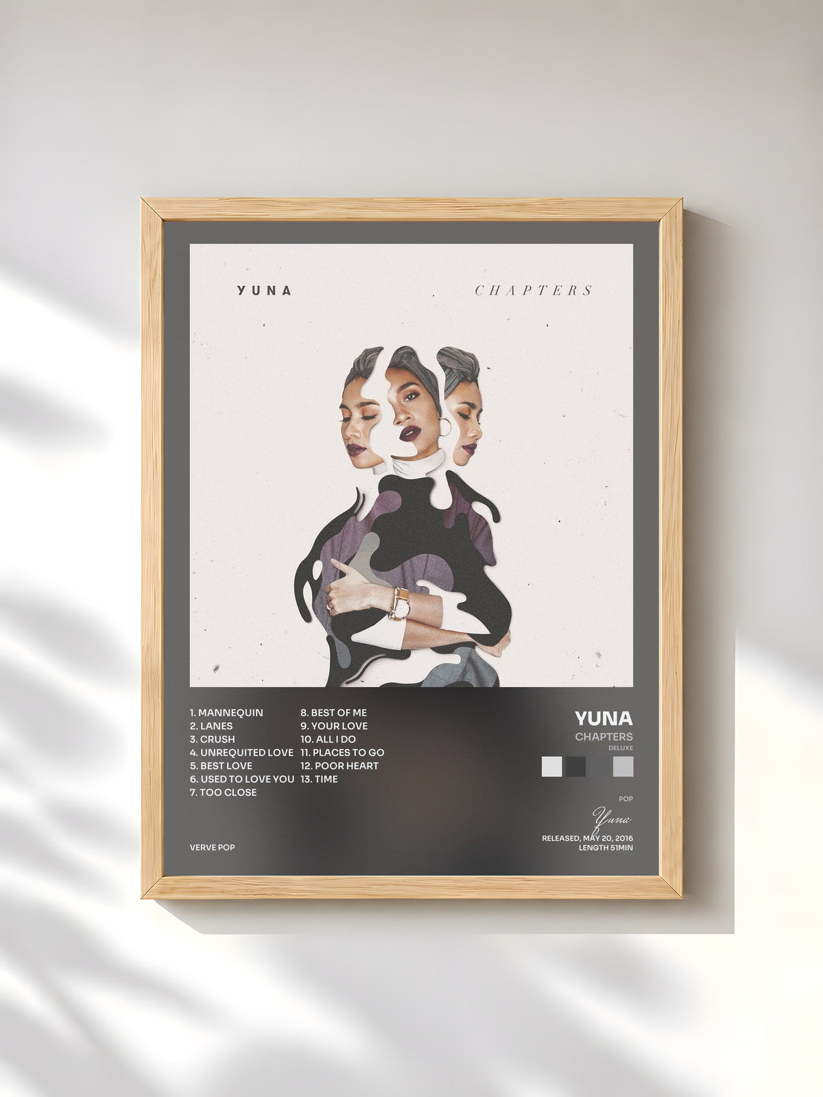 #bois Tableau de l'album Chapters (Deluxe) de Yuna, cadre en bois brut, imprimé et encadré en France