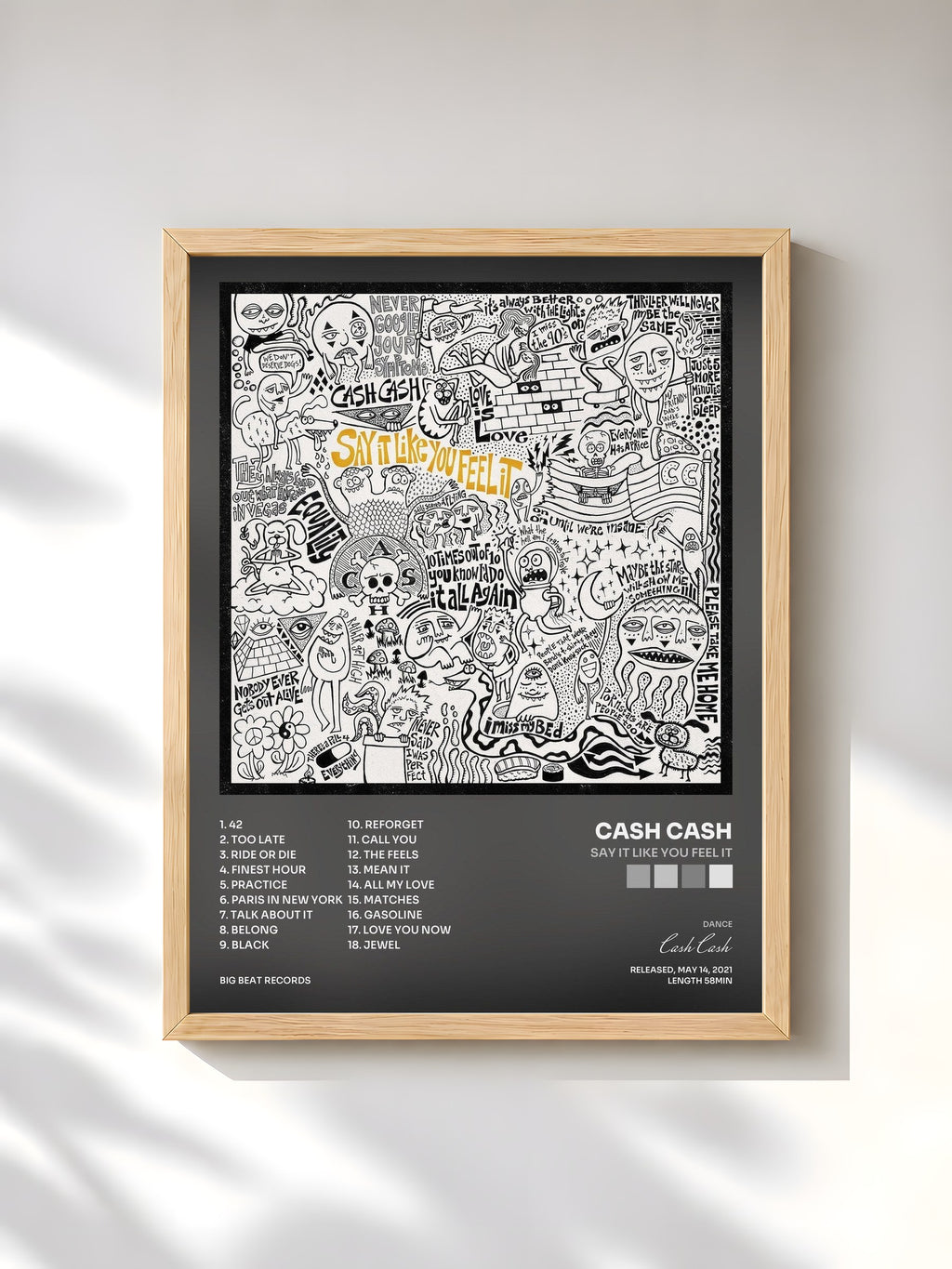 #bois Tableau de l'album Say It Like You Feel It de Cash Cash, cadre en bois brut, imprimé et encadré en France