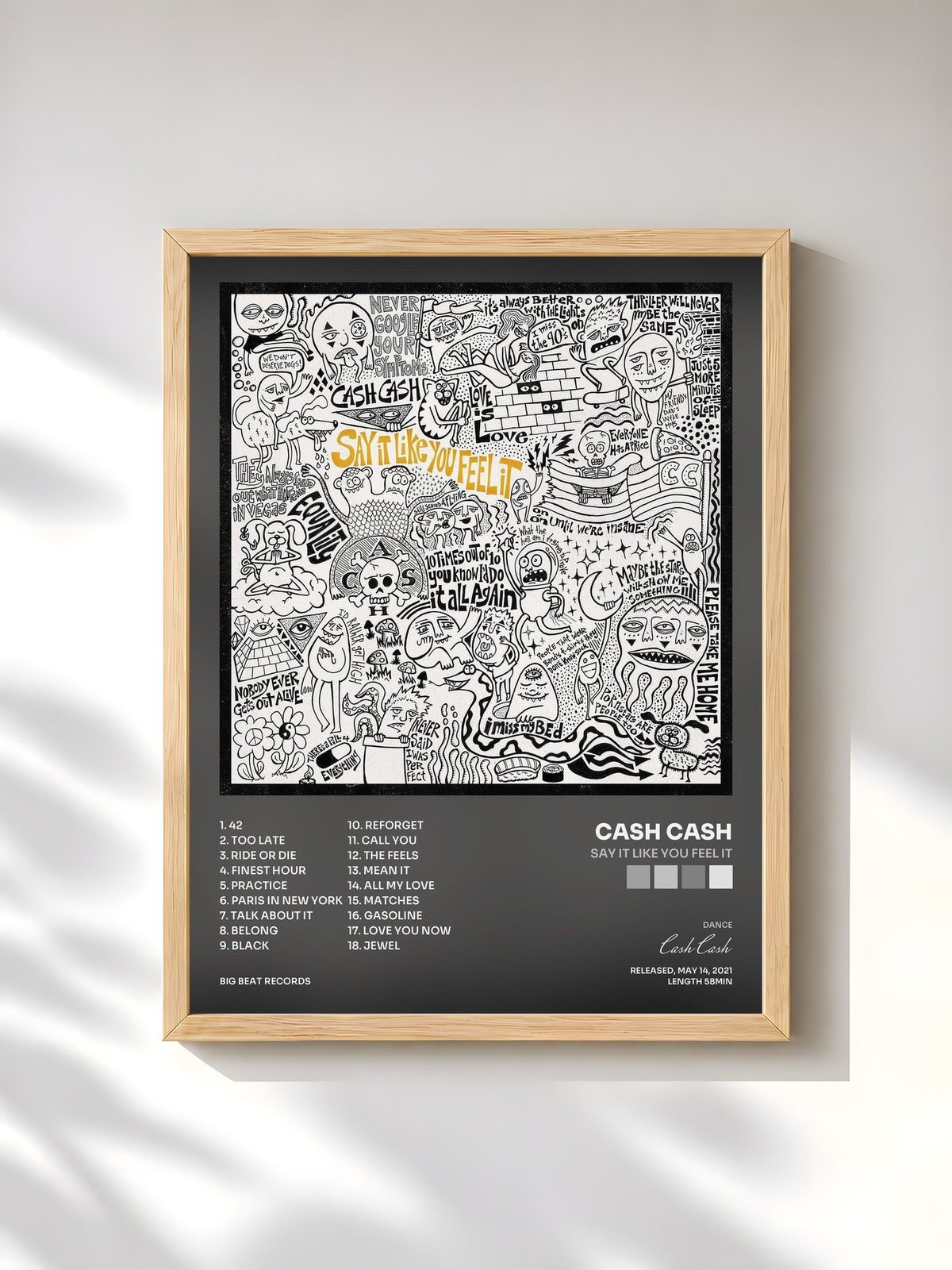 #bois Tableau de l'album Say It Like You Feel It de Cash Cash, cadre en bois brut, imprimé et encadré en France